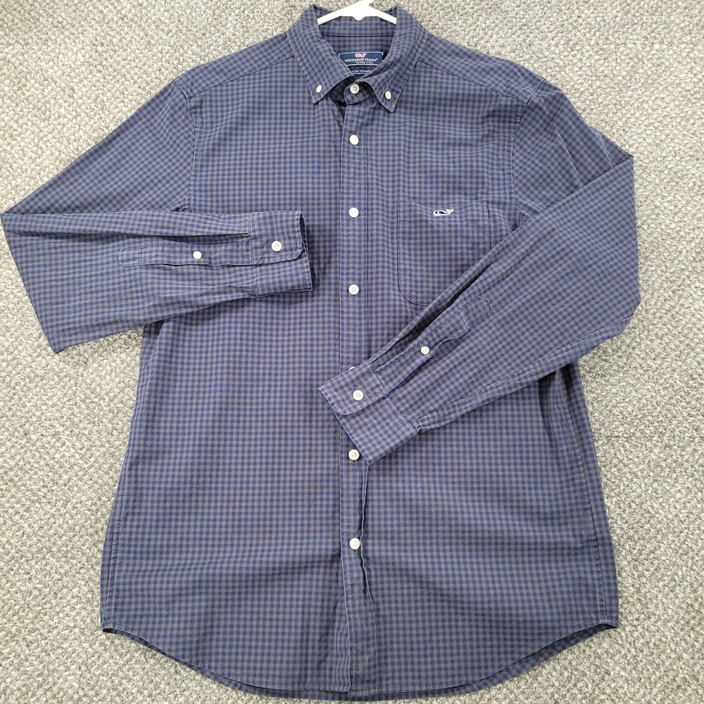 Vineyard Vines Classic‎ Fit Tucker Shirt Mens Medium Blue Grey Gingham Check LS